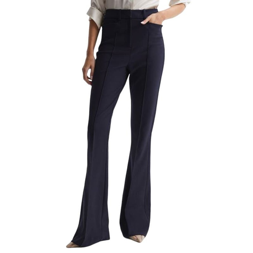 Reiss Dylan Flared High Rise Trousers Black Women's Size 12 New With Tags